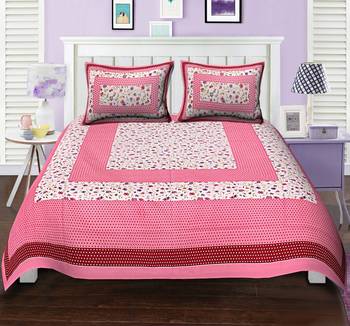 Ridan cotton printed multicolour double bed sheet with pillow cover 1