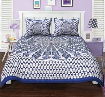 Ridan cotton printed multicolour double bed sheet with pillow cover 1