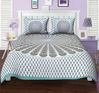 Ridan cotton printed multicolour double bed sheet with pillow cover 1