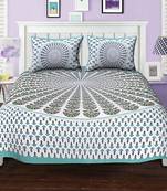 Ridan cotton printed multicolour double bed sheet with pillow cover