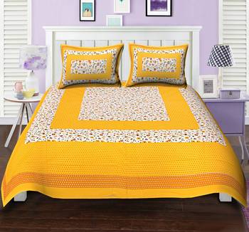 Ridan cotton printed multicolour double bed sheet with pillow cover 1