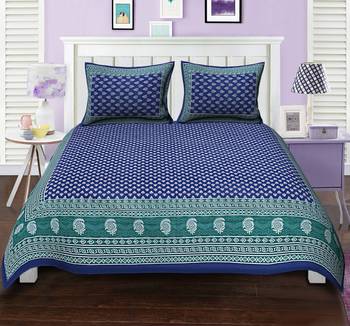 Ridan cotton printed multicolour double bed sheet with pillow cover 1