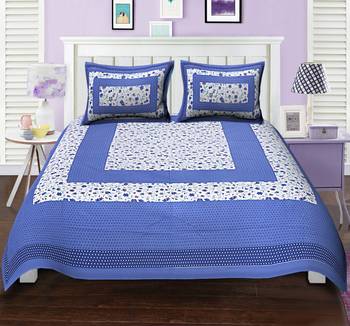 Ridan cotton printed multicolour double bed sheet with pillow cover 1