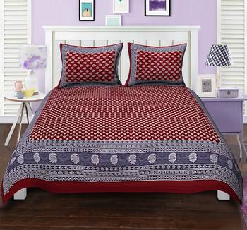 Ridan cotton printed multicolour double bed sheet with pillow cover 1