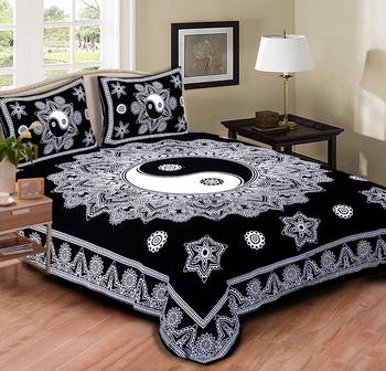 Ridan cotton printed multicolour double bed sheet with pillow cover 1