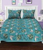 Ridan cotton printed multicolour double bed sheet with pillow cover