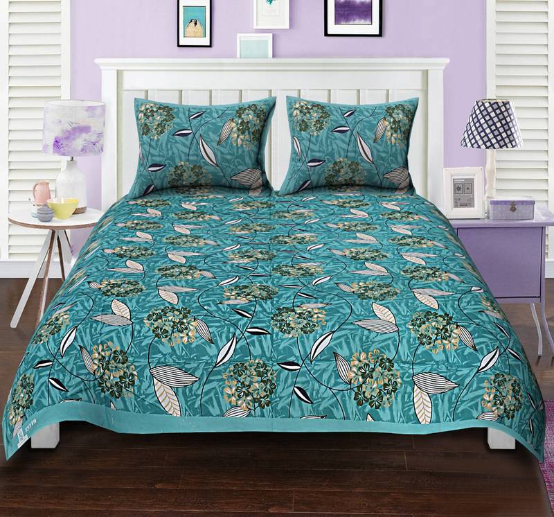 Ridan cotton printed multicolour double bed sheet with pillow cover