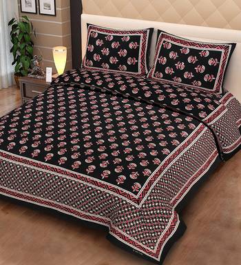 Ridan cotton printed multicolour double bed sheet with pillow cover 1