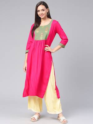 Pink printed rayon kurtas-and-kurtis 1