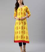 Yellow printed cotton cotton-kurtis