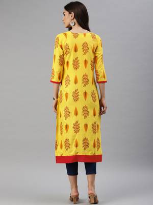 Yellow printed cotton cotton-kurtis 3