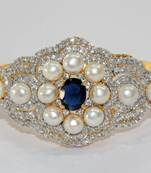 Ad Ink Blue N White Stone Studded Bracelet With Real Pearls