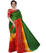 women's multicolor chiffon bandhani and lehariya style saree with blouse piece