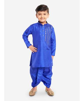 Blue Mirror Work Boys Kurta  Dhoti 1