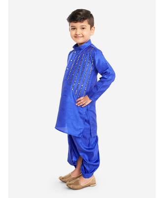 Blue Mirror Work Boys Kurta  Dhoti 3