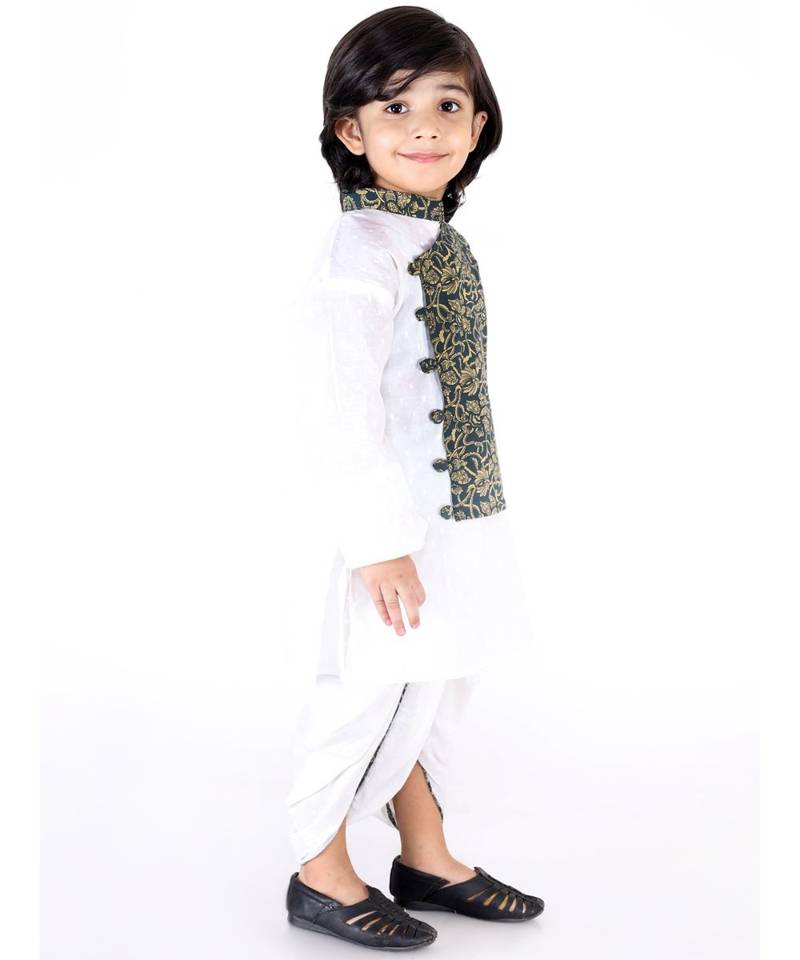 Indigo and  White Front Panel Kurta Dhoti