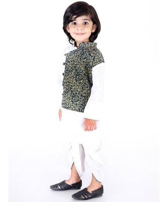 Indigo and  White Front Panel Kurta Dhoti 3