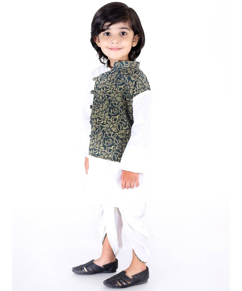 Indigo and  White Front Panel Kurta Dhoti