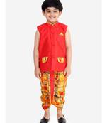 Red Festive Jacket With Dhoti
