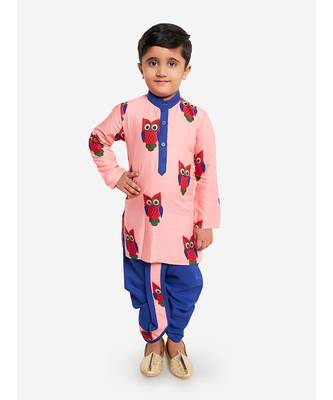 LIGHT PINK and  BLUE OWL PRINT KURTA DHOTI 1