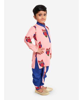 LIGHT PINK and  BLUE OWL PRINT KURTA DHOTI 2