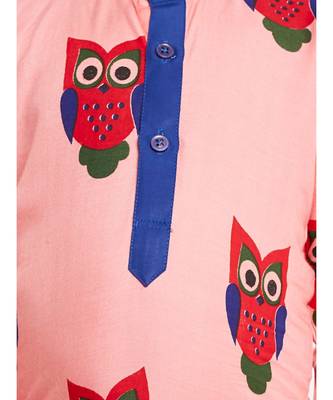 LIGHT PINK and  BLUE OWL PRINT KURTA DHOTI 4