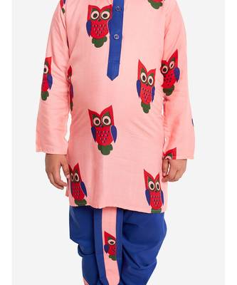 LIGHT PINK and  BLUE OWL PRINT KURTA DHOTI 5