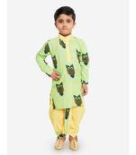 GREEN and  YELLOW OWL PRINT KURTA DHOTI