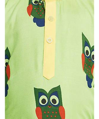 GREEN and  YELLOW OWL PRINT KURTA DHOTI 4