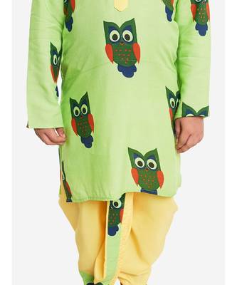 GREEN and  YELLOW OWL PRINT KURTA DHOTI 5