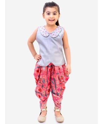 Silver Gray  Mirrored Collar Fusion Top With Dhoti 1