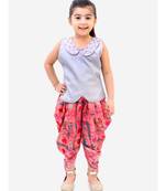 Silver Gray  Mirrored Collar Fusion Top With Dhoti