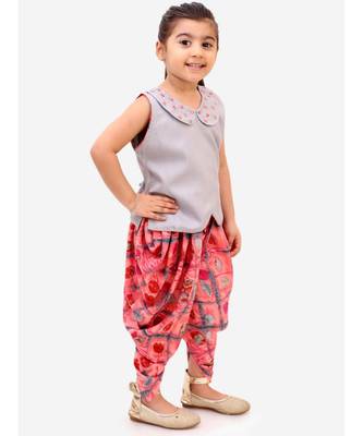 Silver Gray  Mirrored Collar Fusion Top With Dhoti 2