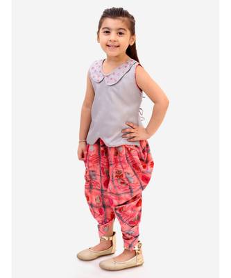 Silver Gray  Mirrored Collar Fusion Top With Dhoti 3
