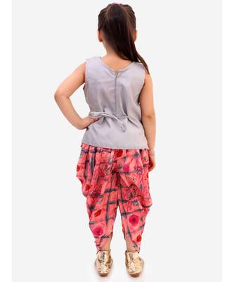Silver Gray  Mirrored Collar Fusion Top With Dhoti 4