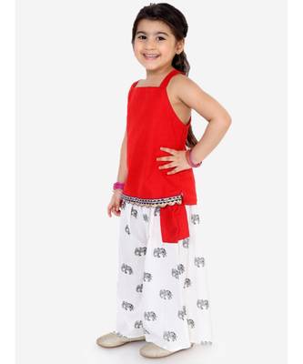 Red Strappy Top With Pocket Palazzo And Face Mask 3