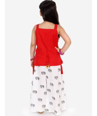 Red Strappy Top With Pocket Palazzo And Face Mask 4