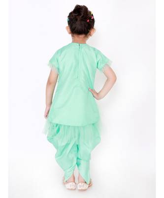 MINT GREEN DAZZLE NET FRILL Hi-LOW KURTI WITH DHOTI PANTS 4