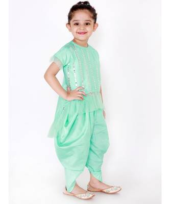 MINT GREEN DAZZLE NET FRILL Hi-LOW KURTI WITH DHOTI PANTS 5