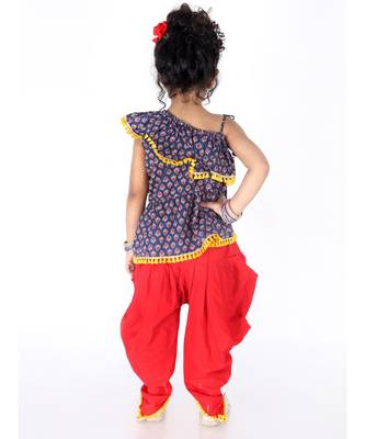 Navy and Red  Frill Peplum Top-Dhoti and Potli Bag 2