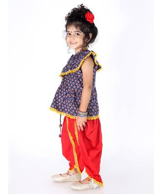 Navy and Red  Frill Peplum Top-Dhoti and Potli Bag 3