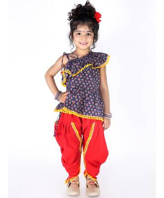 Navy and Red  Frill Peplum Top-Dhoti and Potli Bag 1