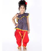 Navy and Red  Frill Peplum Top-Dhoti and Potli Bag