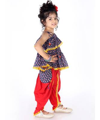 Navy and Red  Frill Peplum Top-Dhoti and Potli Bag 4