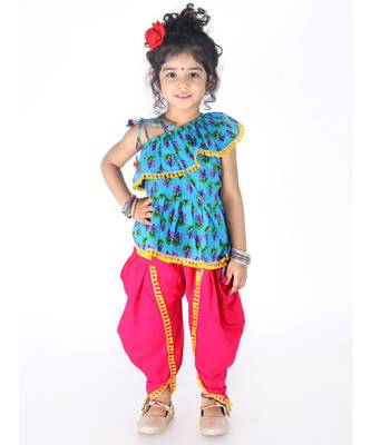 Blue  Frill Peplum Top-Dhoti and Potli Bag 1