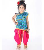 Blue  Frill Peplum Top-Dhoti and Potli Bag