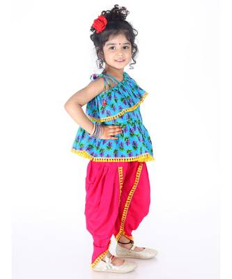 Blue  Frill Peplum Top-Dhoti and Potli Bag 2
