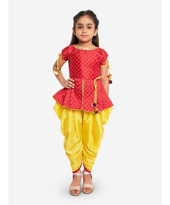 Red Embroidred Work Short Kurti With Dhoti 1