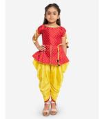 Red Embroidred Work Short Kurti With Dhoti