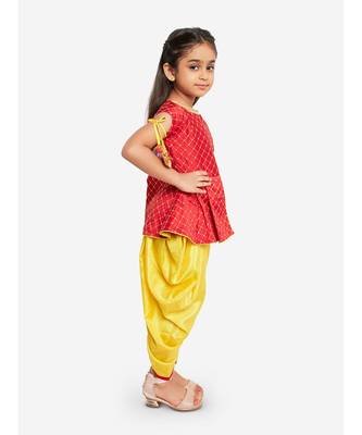 Red Embroidred Work Short Kurti With Dhoti 2